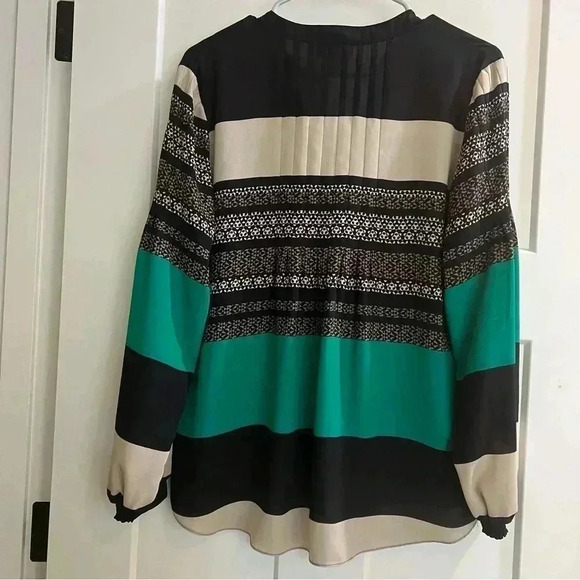 Alfani Size 8 Women’s Blouse Long Sleeve Work Attire, Green Brown Pleated - Picture 4 of 8